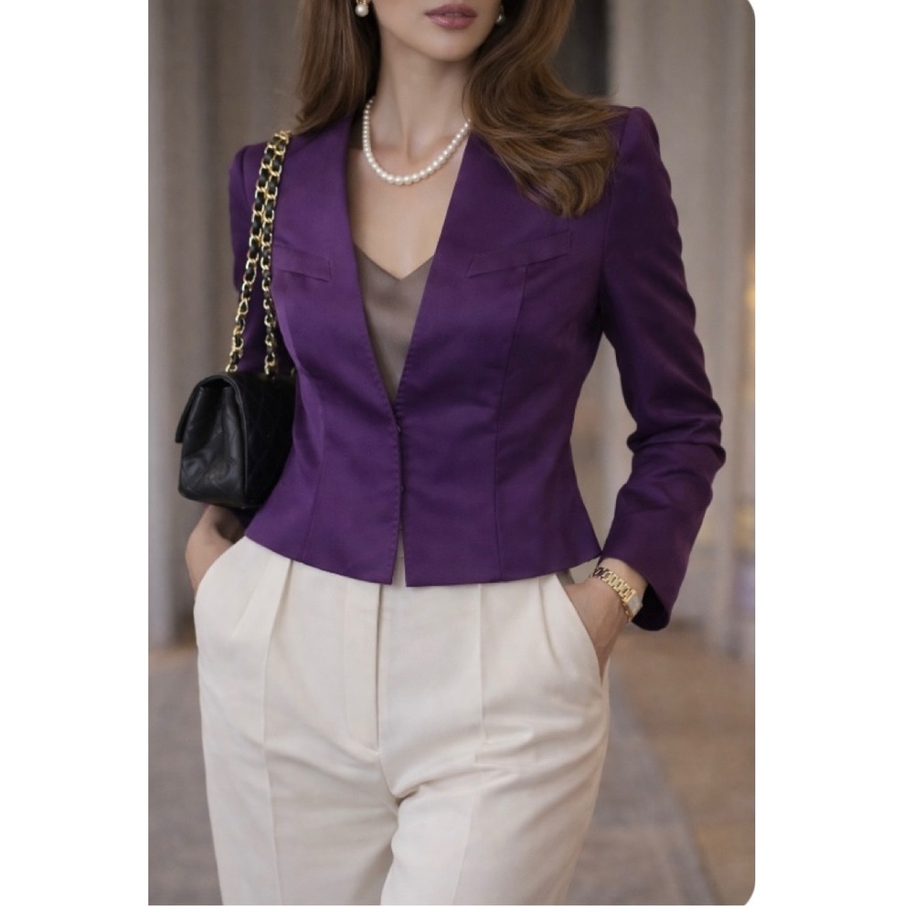 🦜 Vintage Purple Escada Cropped Wool / Mohair Blazer Jacket European Chic M